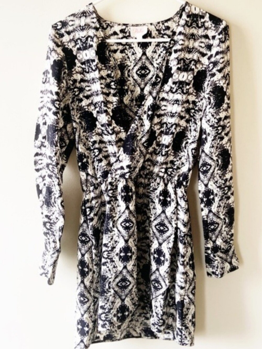 Parker Black & White Printed Long Sleeve Wrap Dress